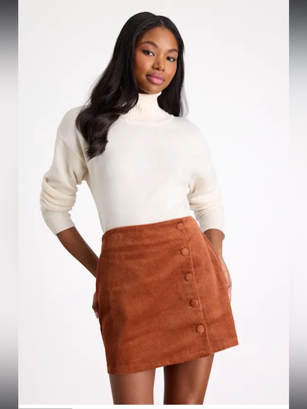 NWT lulus Katherina Rust Brown Button Front Corduroy Skirt‎ Size Medium